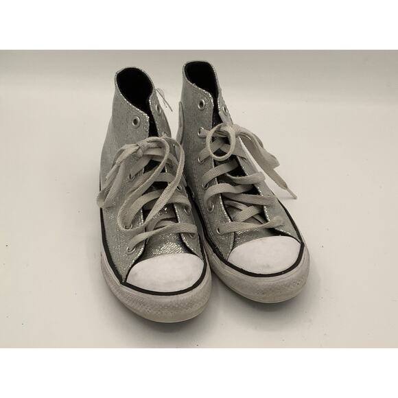 Kids Converse High Top Silver Sparkles Youth 1 Festive Holiday Party - Picture 1 of 7